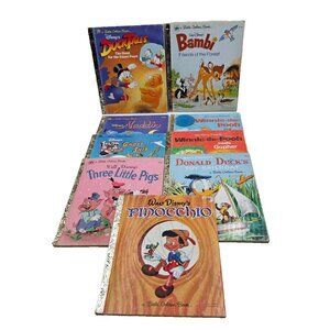 Little Golden Books Lot Hard Cover Disney Vintage Bambi Pooh Pinocchio 1974 Read
